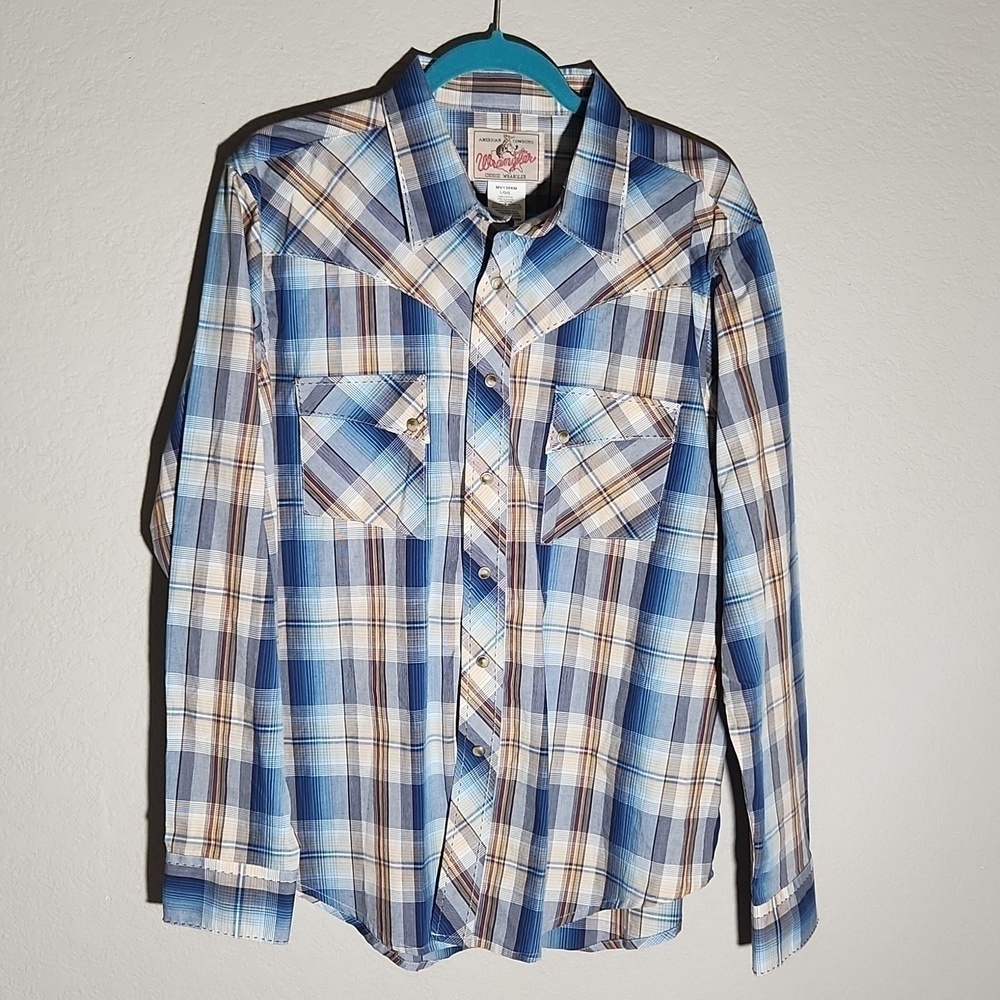Wrangler Shirt Mens Size L Western Pearl Snap American Cowboy Plaid